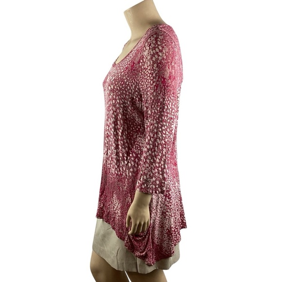 LOGO by Lori Goldstein Printed Knit 3/4 Sleeve Scoop Neck Top Berry Ikat XL - Picture 4 of 7